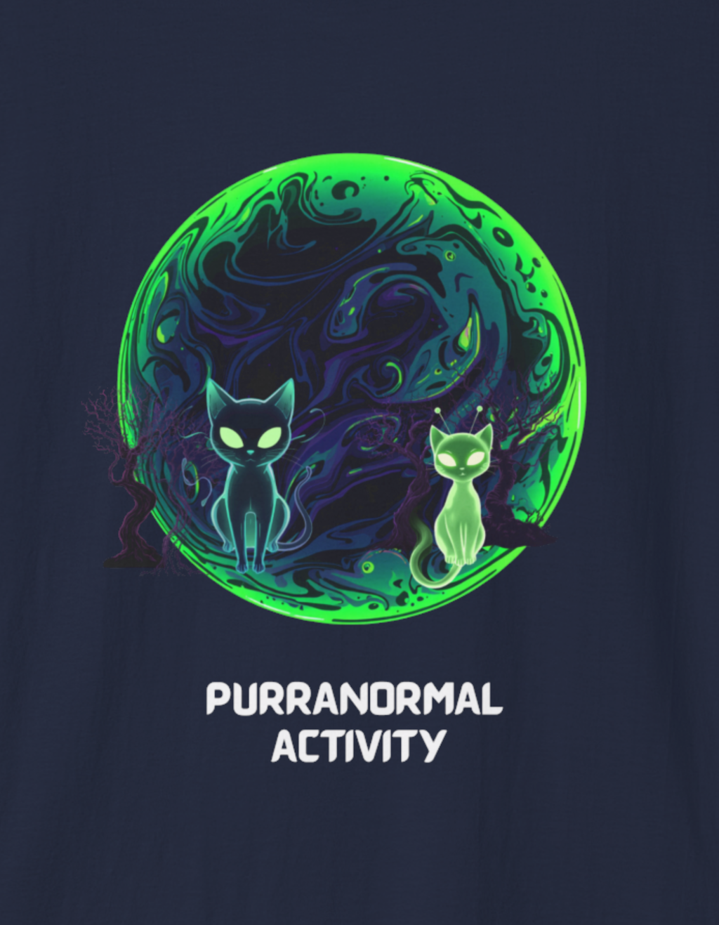 Paranormal Cats T-Shirt — 'Purranormal Activity' Neon Moon Cat Tee