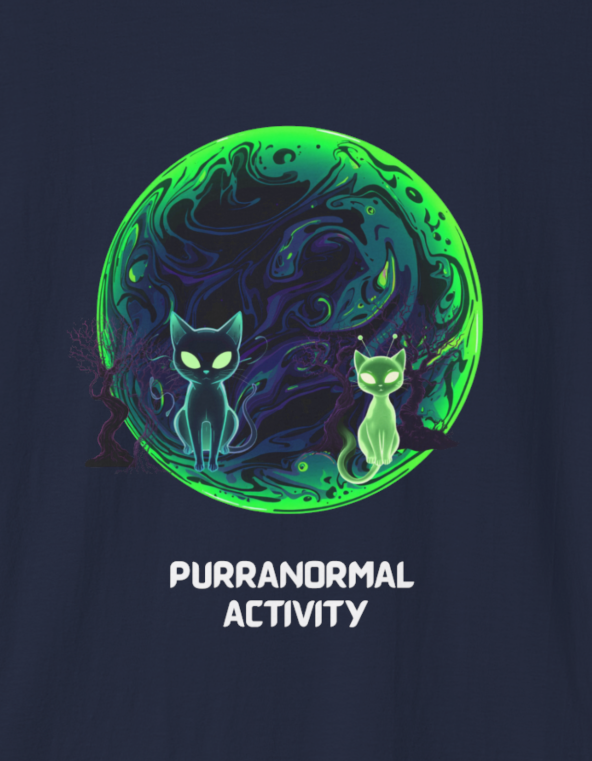 Paranormal Cats T-Shirt — 'Purranormal Activity' Neon Moon Cat Tee