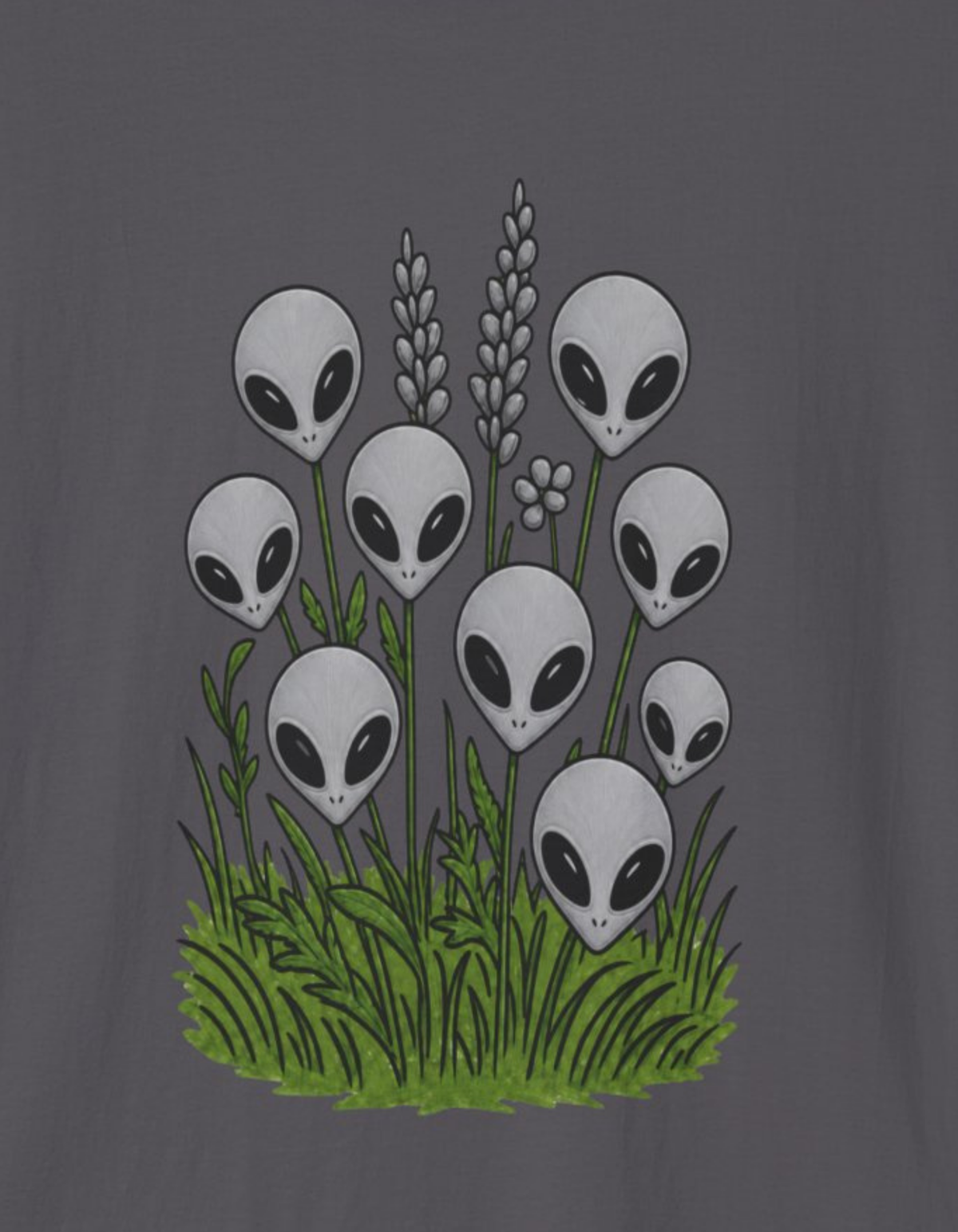 Alien Garden T-Shirt — Cute Alien Heads in Grass Graphic Tee