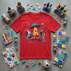 Alien Invasion Cityscape T-Shirt — Colorful UFO Abduction Graphic