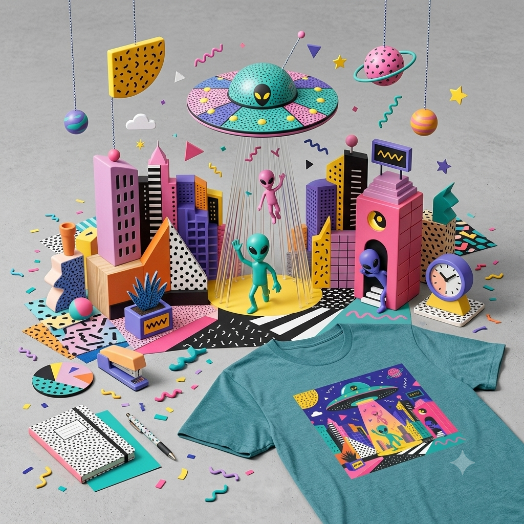 Alien Abduction Graphic T-Shirt — Retro Neon UFO City Tee