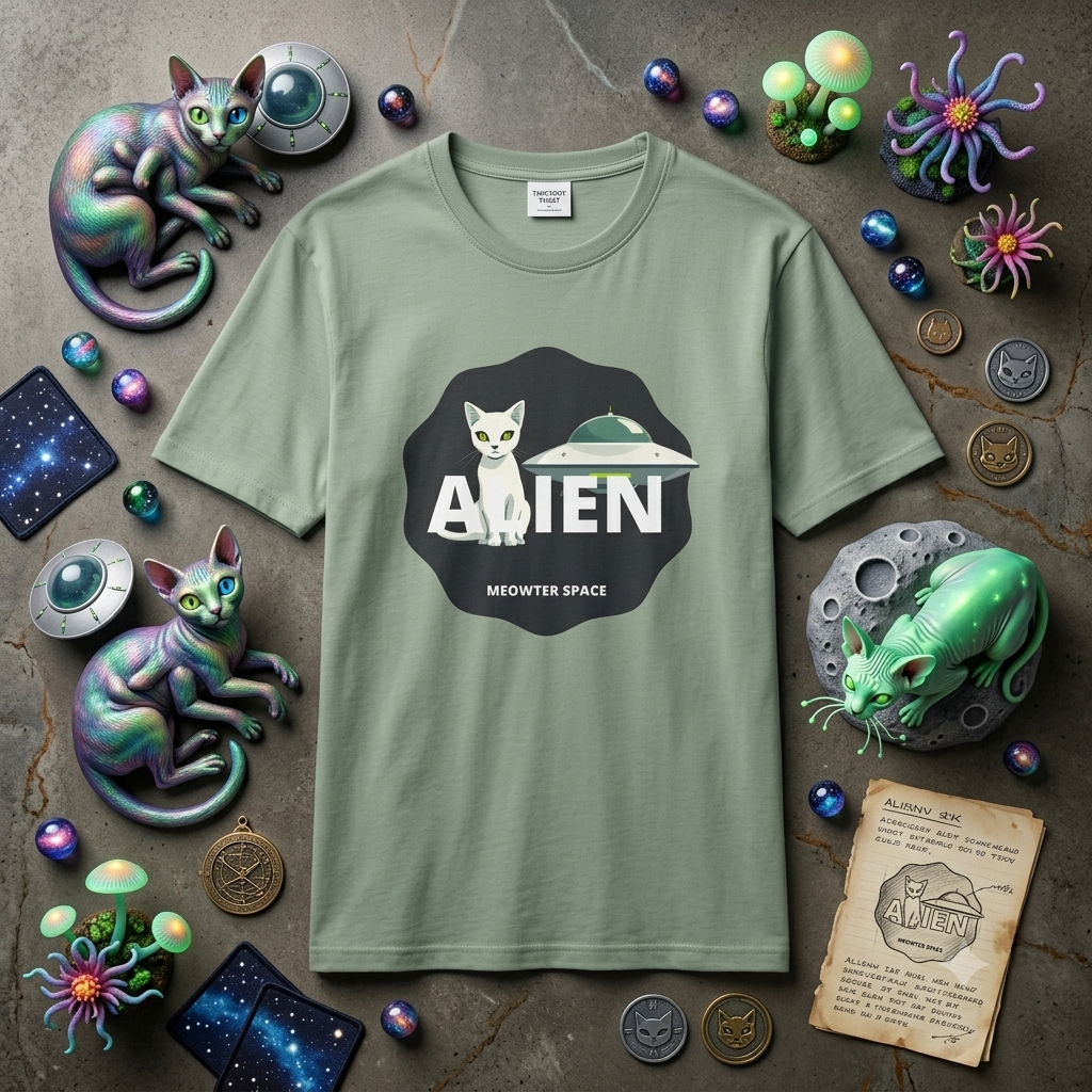 Alien Cat T‑Shirt — Retro UFO Space Graphic Tee