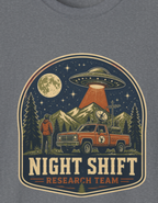 Night Shift UFO T‑Shirt — Retro Alien Abduction Camping Design
