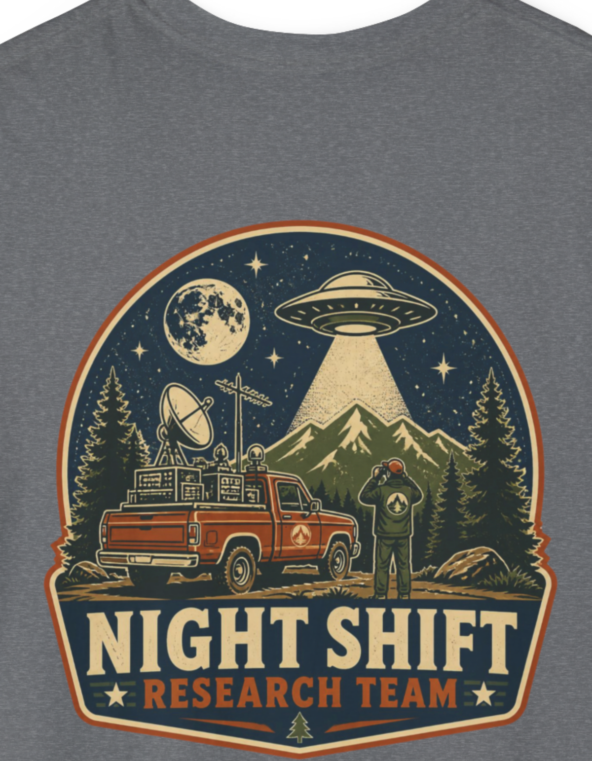 Night Shift UFO T‑Shirt — Retro Alien Abduction Camping Design
