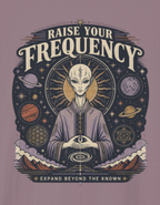 Raise Your Frequency T-Shirt — Spiritual Alien Meditation Graphic Tee