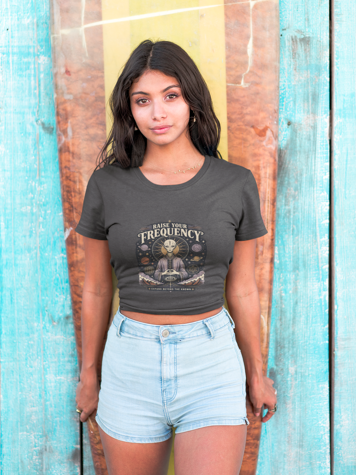 Raise Your Frequency T-Shirt — Spiritual Alien Meditation Graphic Tee