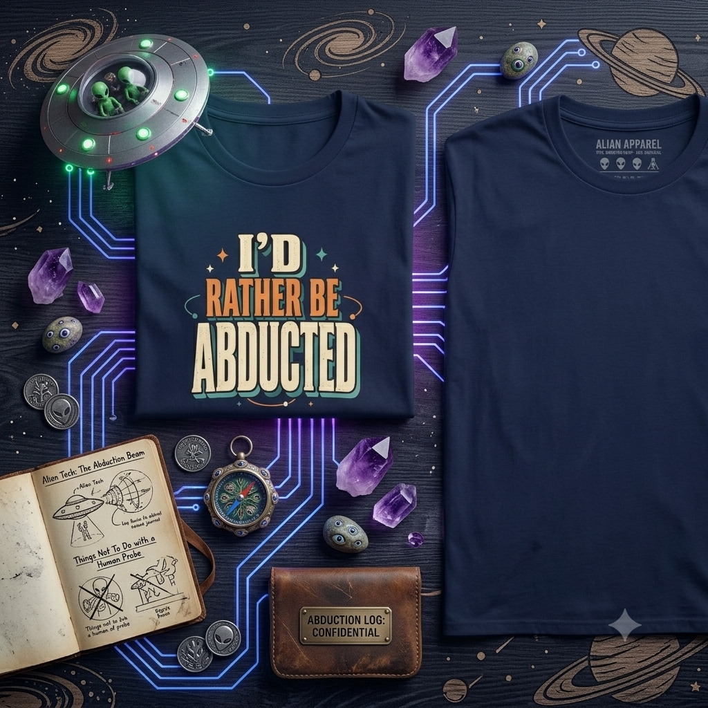 I'd Rather Be Abducted T-Shirt — Navy-Retro UFO Alien Abduction Graphic Tee