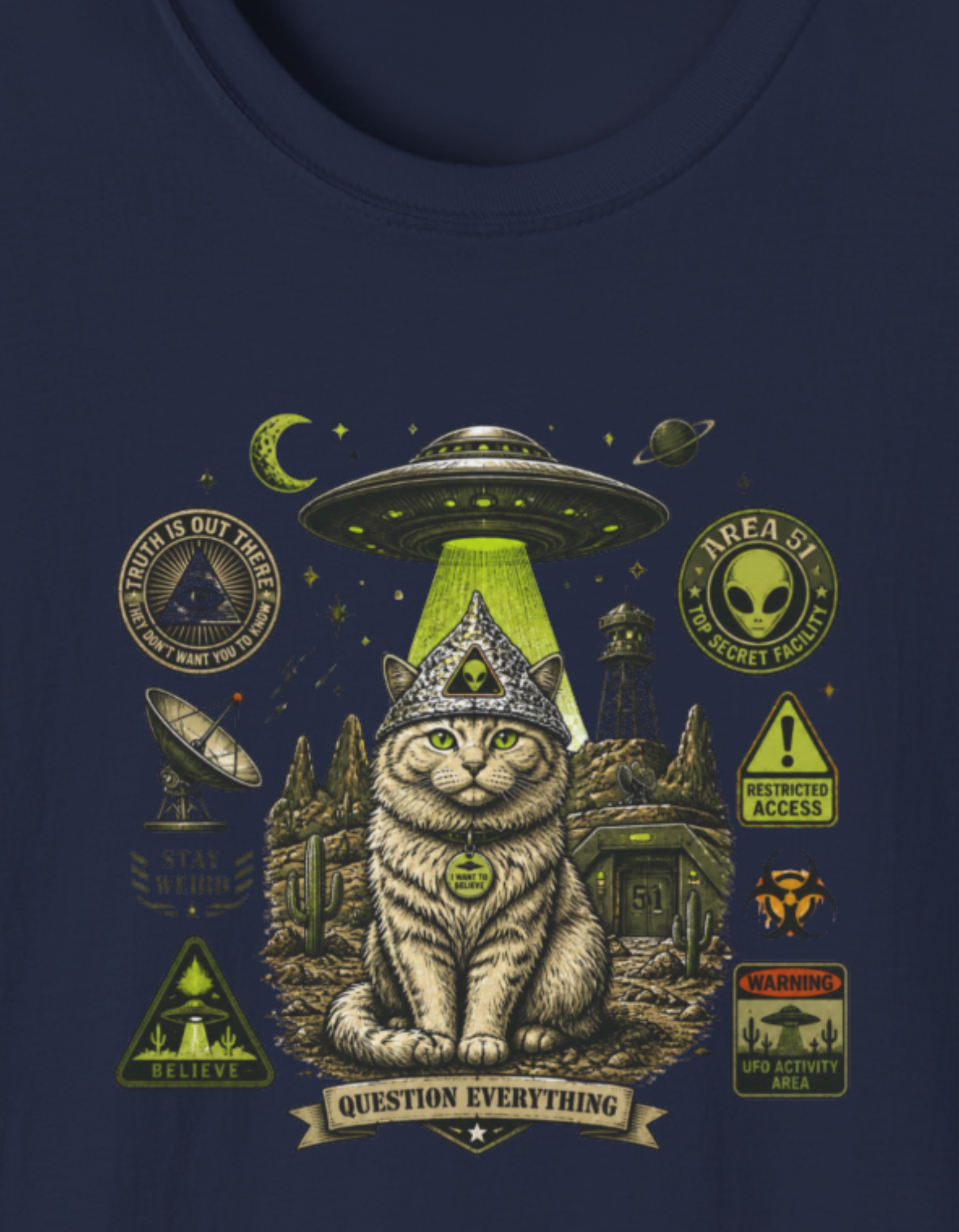 Alien Cat UFO T-Shirt — Retro Sci‑Fi Cat Abduction Design