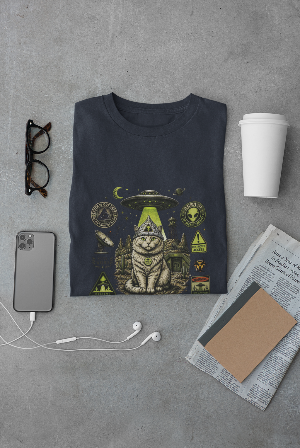 Alien Cat UFO T-Shirt — Retro Sci‑Fi Cat Abduction Design