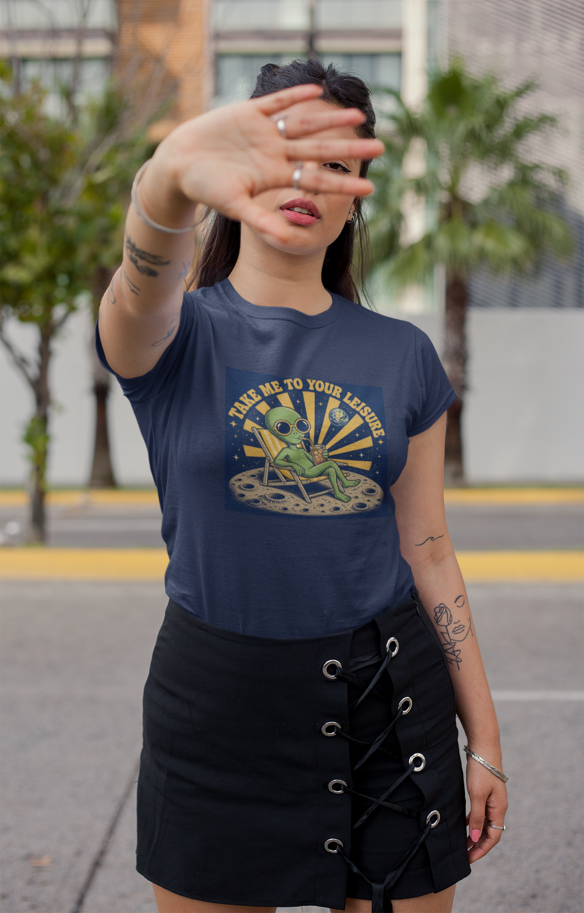 Alien Lounge T-Shirt — "Take Me To Your Leisure" Retro Graphic Tee