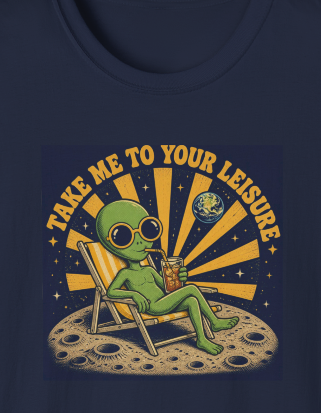 Alien Lounge T-Shirt — "Take Me To Your Leisure" Retro Graphic Tee
