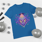 Psychedelic Alien UFO T-Shirt — Royal Trippy Cosmic Face Graphic Tee