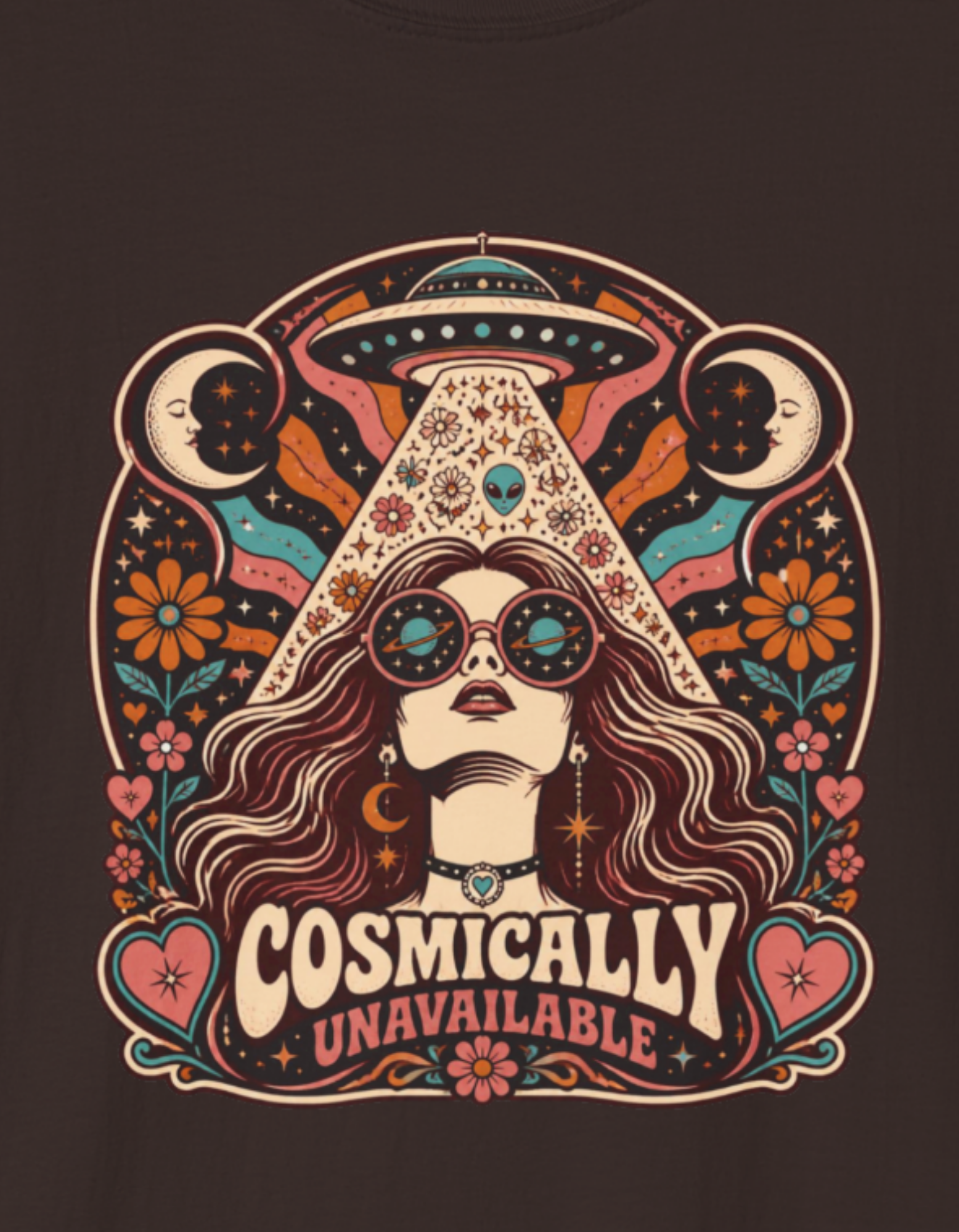 Retro Psychedelic T‑Shirt — “Cosmically Connected” Vintage UFO Art