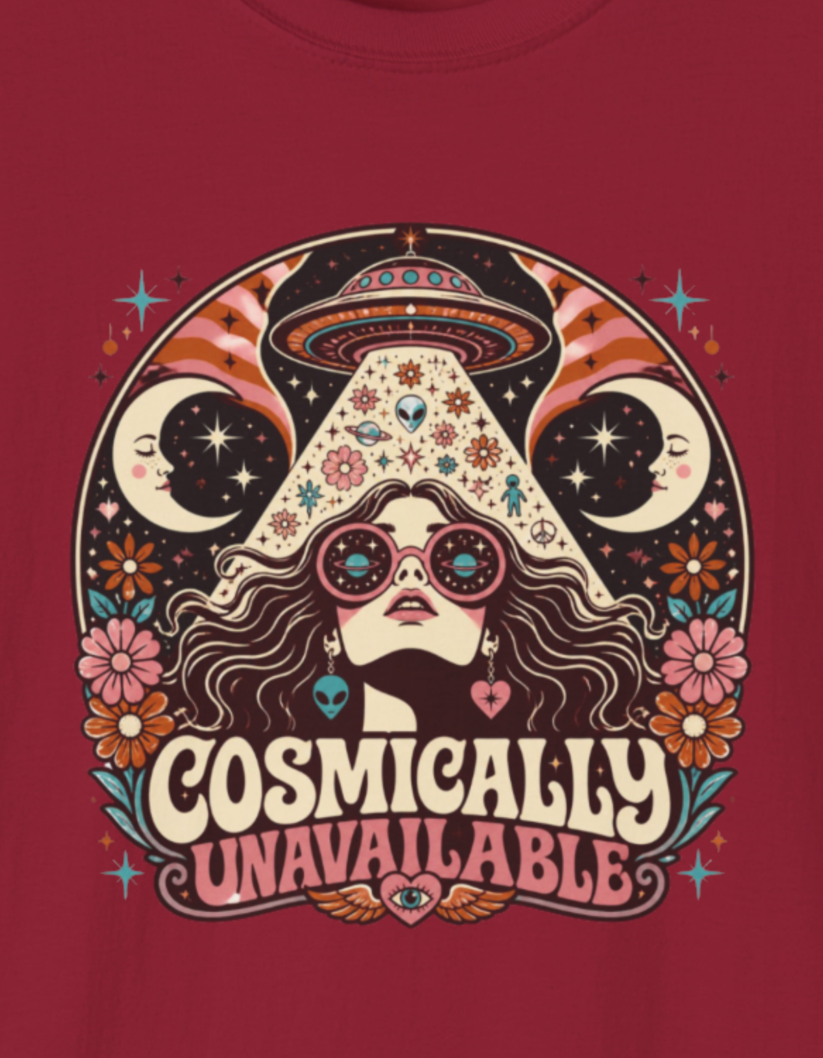 Cosmically Unavailable Cardinal Red Retro Mushroom T-Shirt