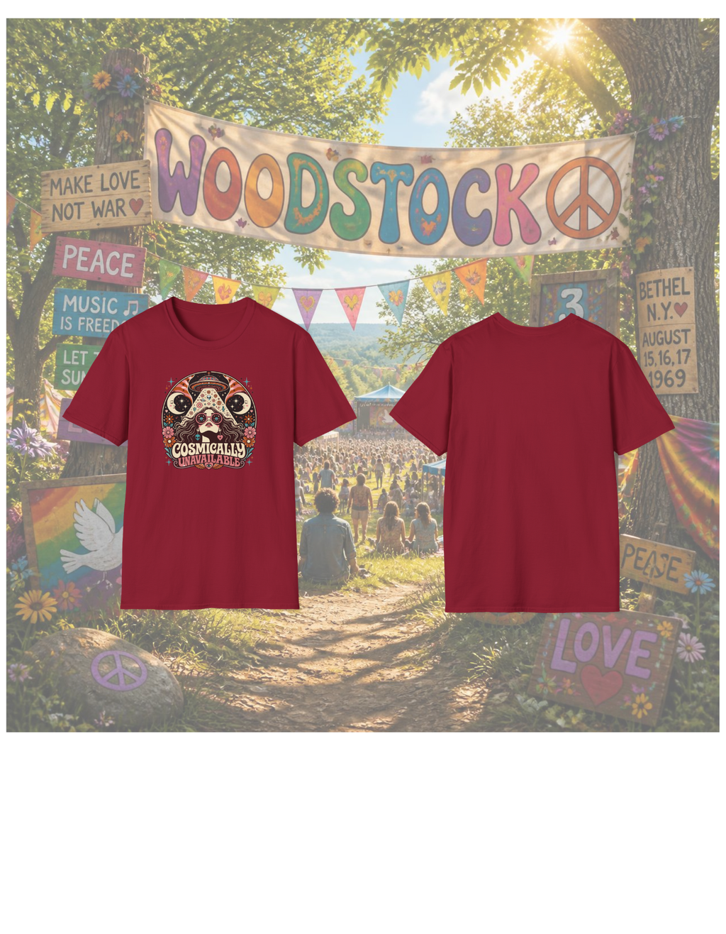 Cosmically Unavailable Cardinal Red Retro Mushroom T-Shirt