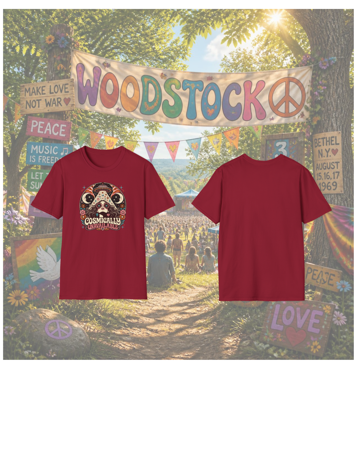 Cosmically Unavailable Cardinal Red Retro Mushroom T-Shirt