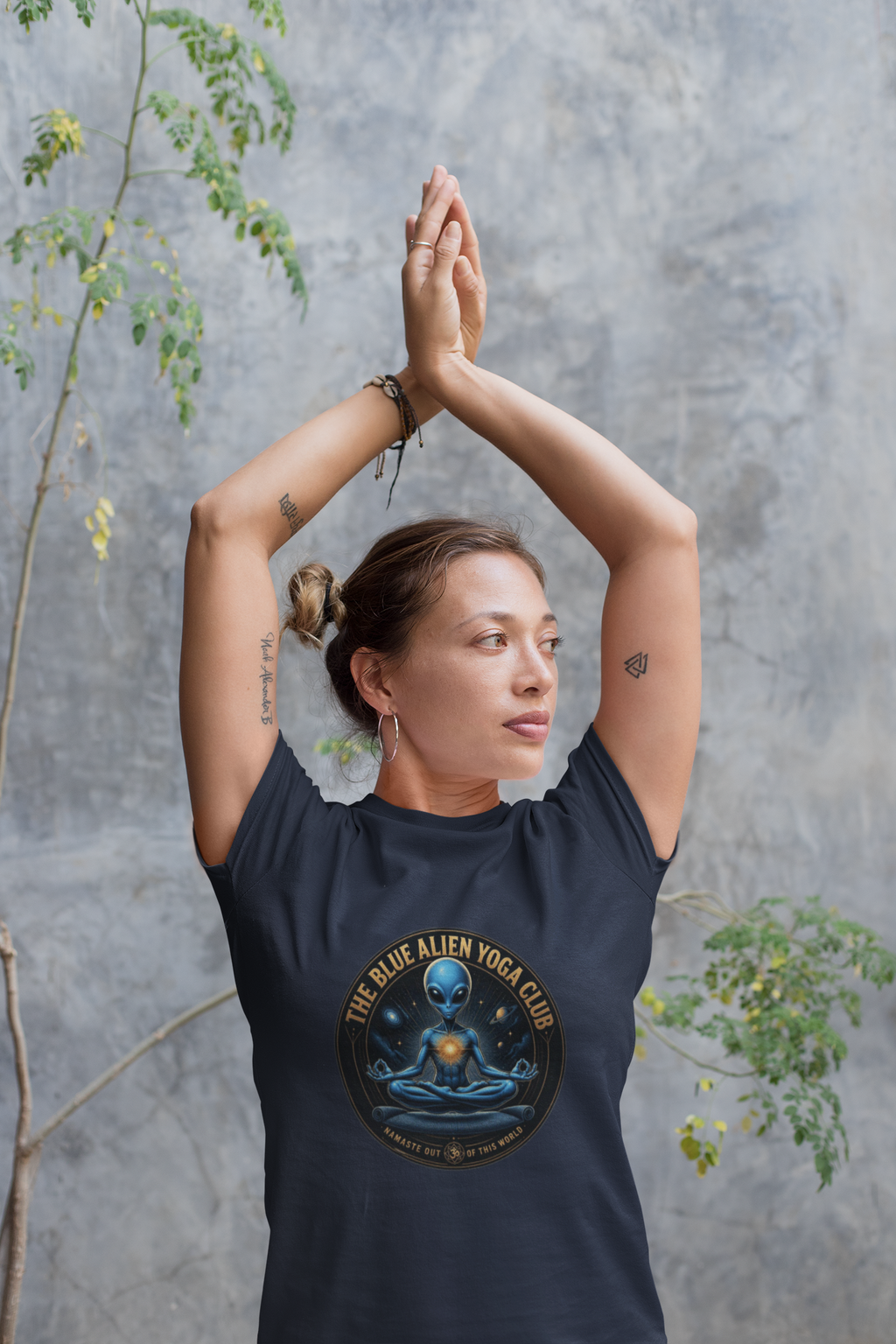 The Blue Alien Yoga Club T-Shirt — Cosmic Meditation Graphic Tee
