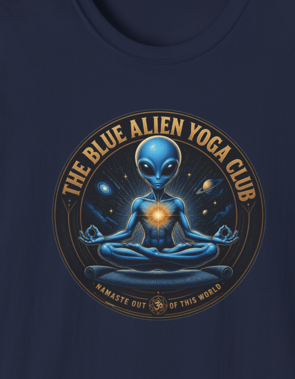 The Blue Alien Yoga Club T-Shirt — Cosmic Meditation Graphic Tee