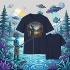 Blue Alien Fishing Club T-Shirt – Retro Sci‑Fi Fishing Graphic Tee