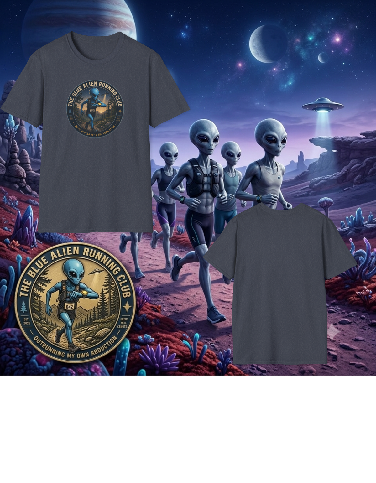 The Blue Alien Running Club T-Shirt – Retro Sci‑Fi Running Tee