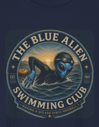 The Blue Alien Swimming Club T-Shirt — Retro Sci‑Fi Swim Tee