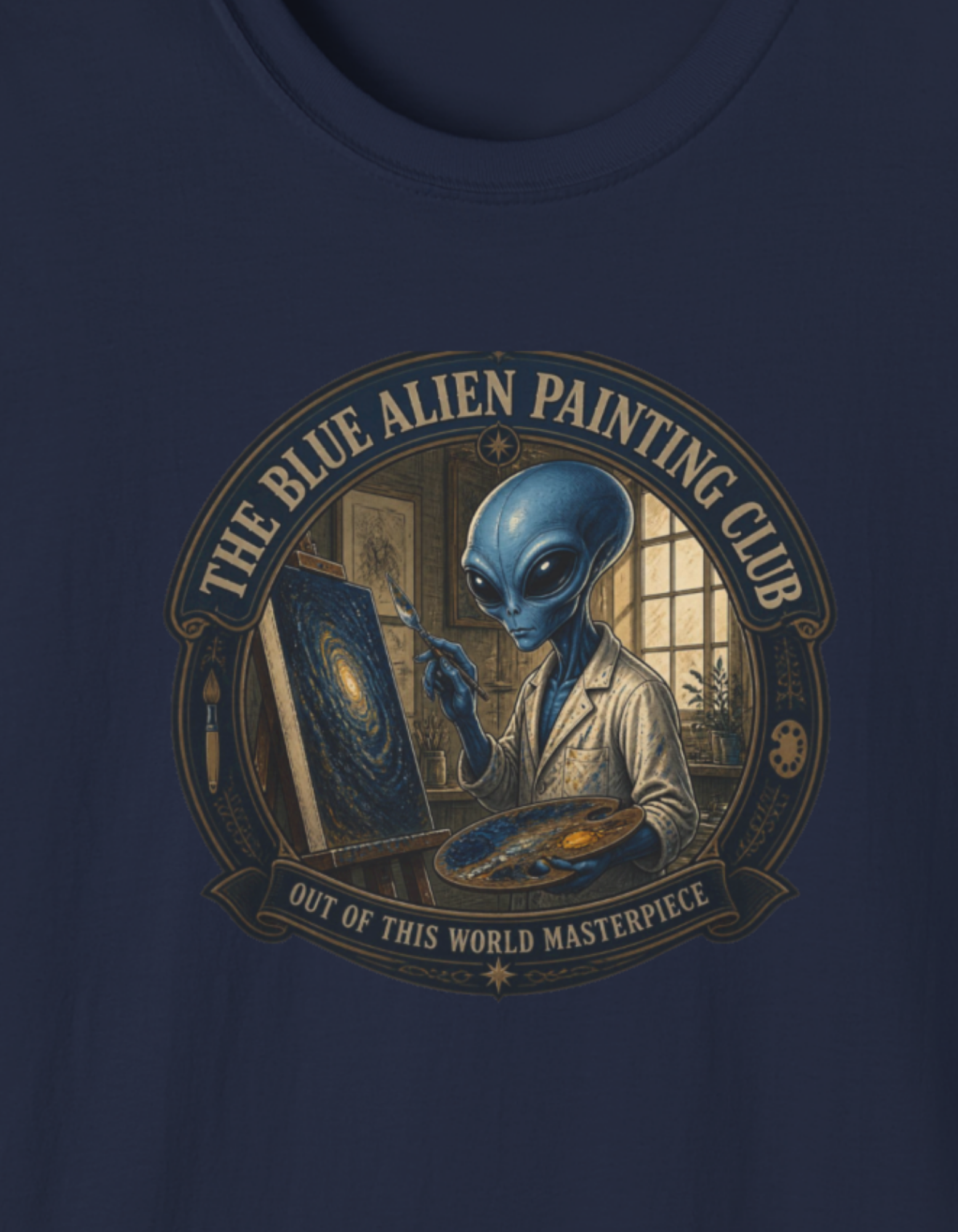 Alien Painting Club T‑Shirt — "The Blue Alien Painting Club" Art Tee