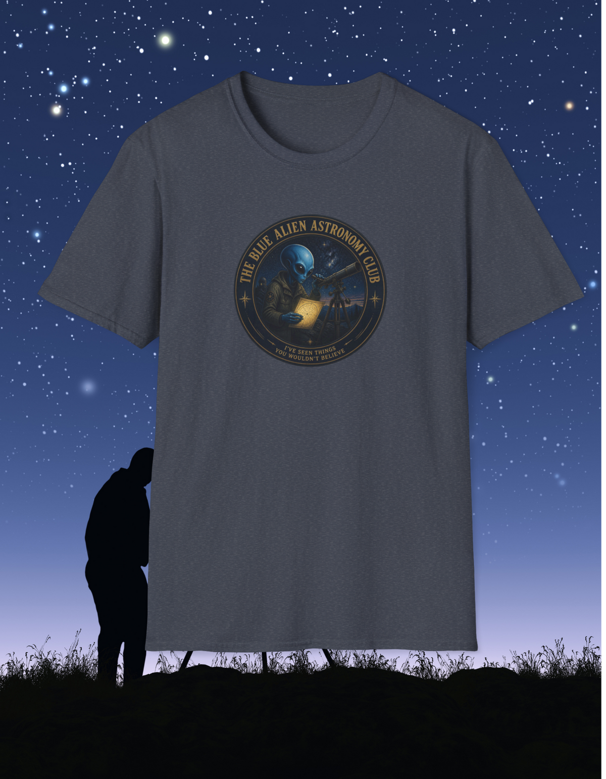 Alien Astronomy Club T-Shirt – 'The Blue Alien Astronomy Club' Graphic Tee