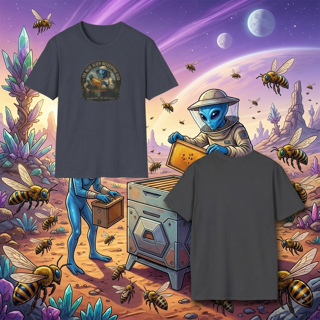 The Blue Alien Beekeeping Club T-Shirt — "Making Honey, Not Crop Circles"