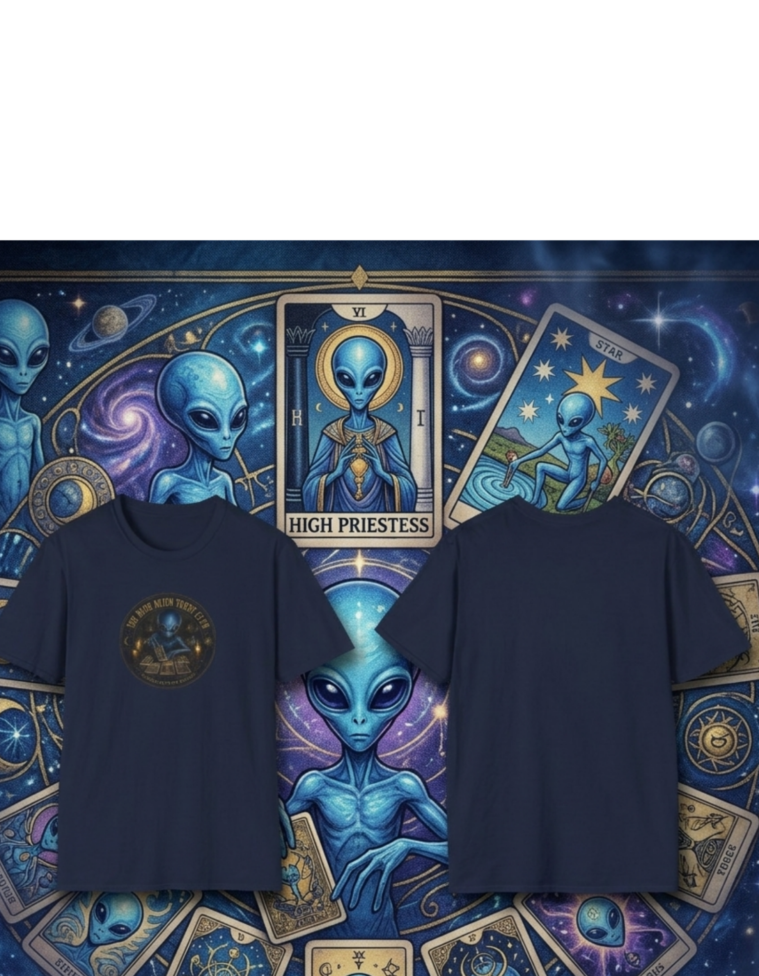 Alien Tarot Club T-Shirt — The Blue Alien Tarot Club Graphic Tee