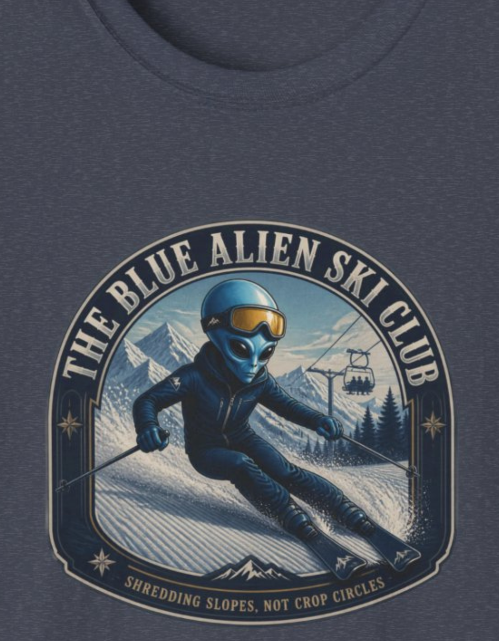 Alien Ski Club T-Shirt — 'The Blue Alien Ski Club' Vintage Skiing Graphic Tee