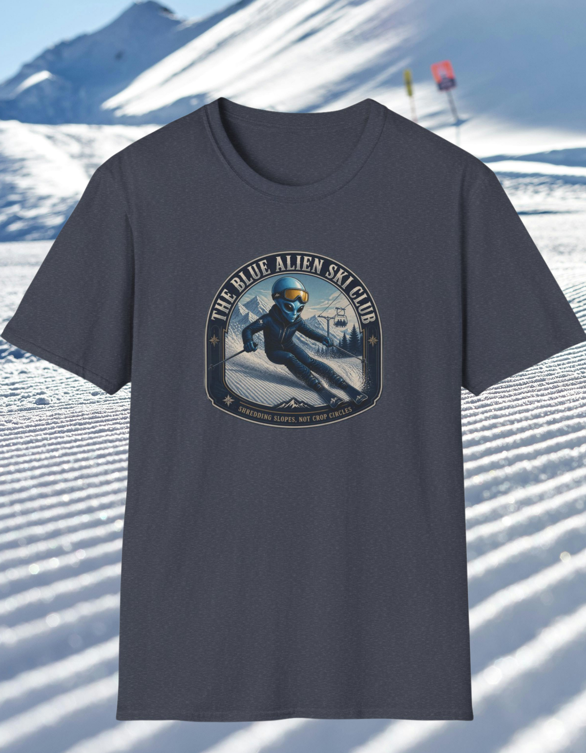 Alien Ski Club T-Shirt — 'The Blue Alien Ski Club' Vintage Skiing Graphic Tee