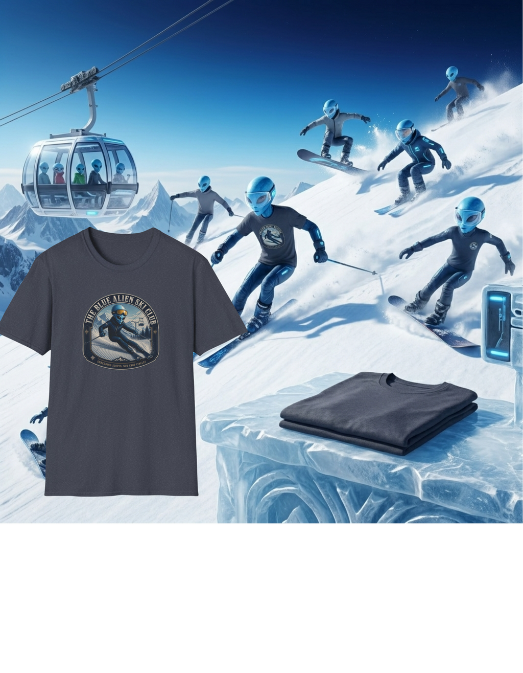 Alien Ski Club T-Shirt — 'The Blue Alien Ski Club' Vintage Skiing Graphic Tee