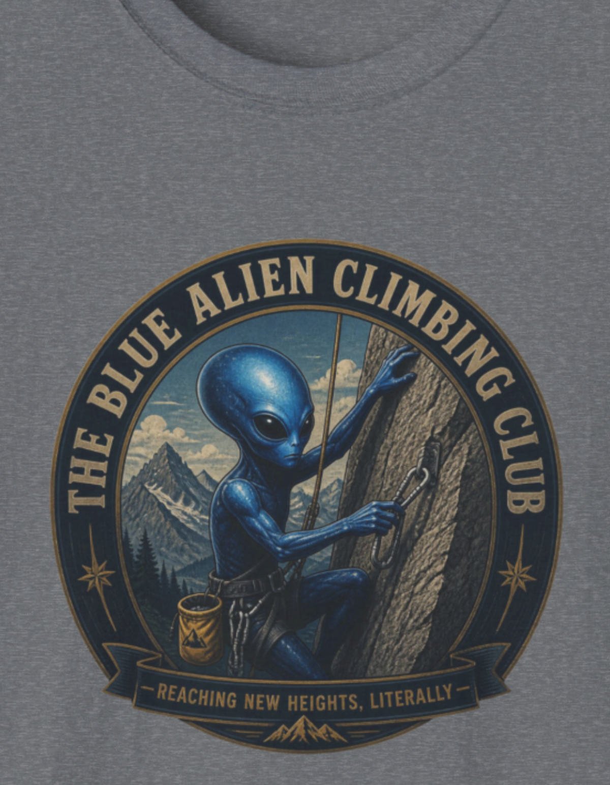 Alien Climbing Club T-Shirt — "The Blue Alien Climbing Club" Graphic Tee