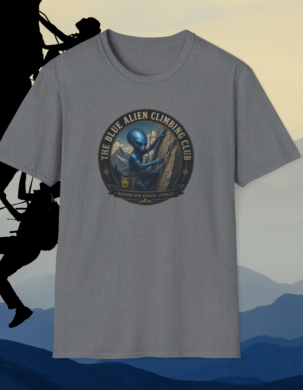 Alien Climbing Club T-Shirt — "The Blue Alien Climbing Club" Graphic Tee