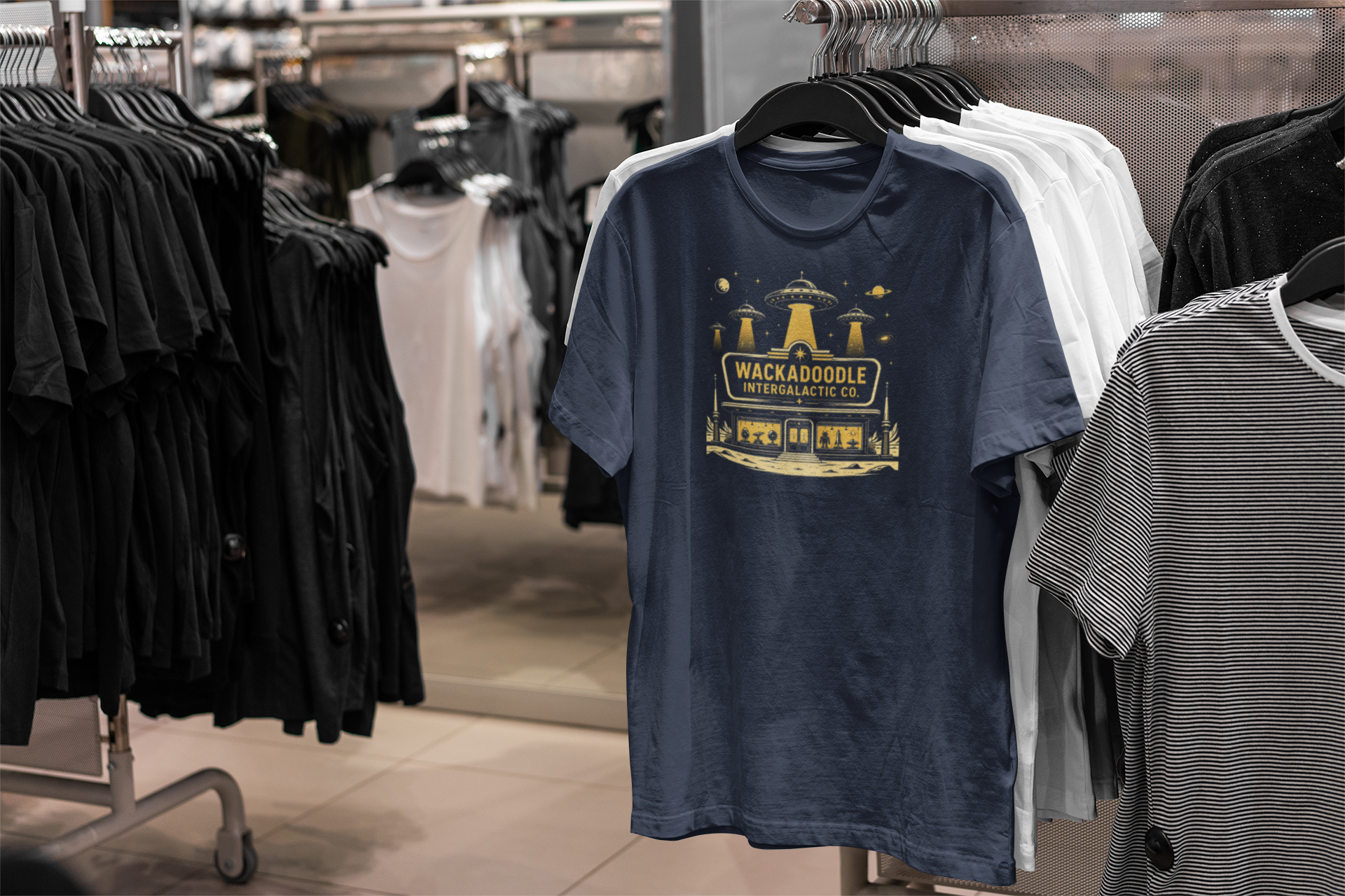 Wackadoodle Intergalactic Co. T-Shirt — Retro UFO Space Tee