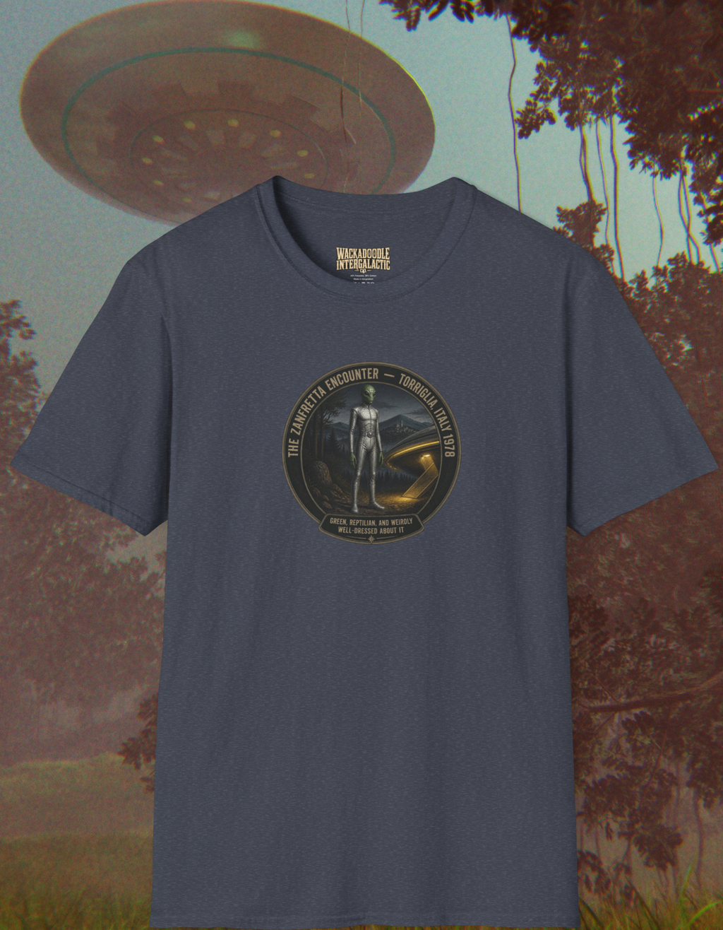 The Zanfretta Encounter Graphic T-Shirt — Retro Sci‑Fi Space Explorer Tee