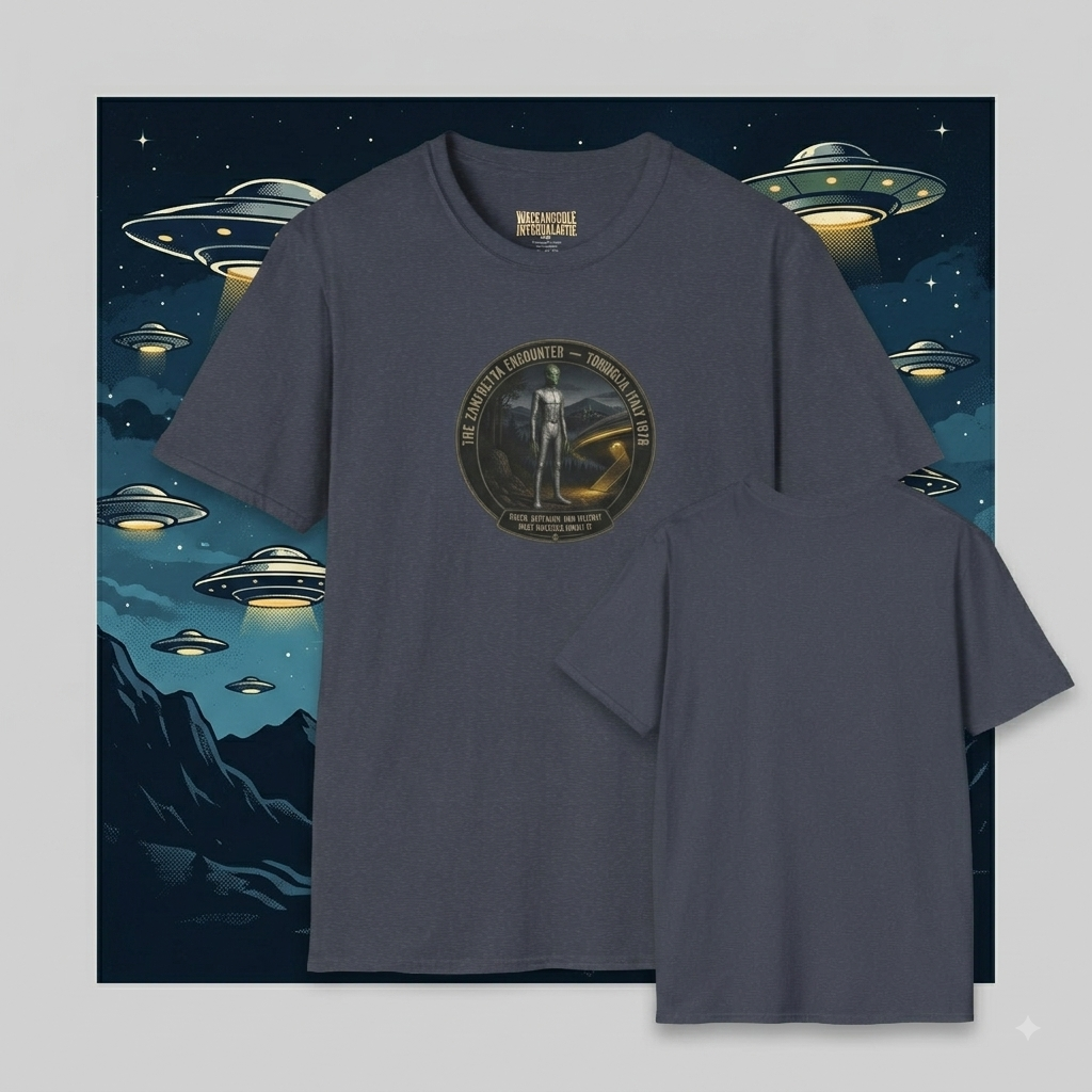 The Zanfretta Encounter Graphic T-Shirt — Retro Sci‑Fi Space Explorer Tee
