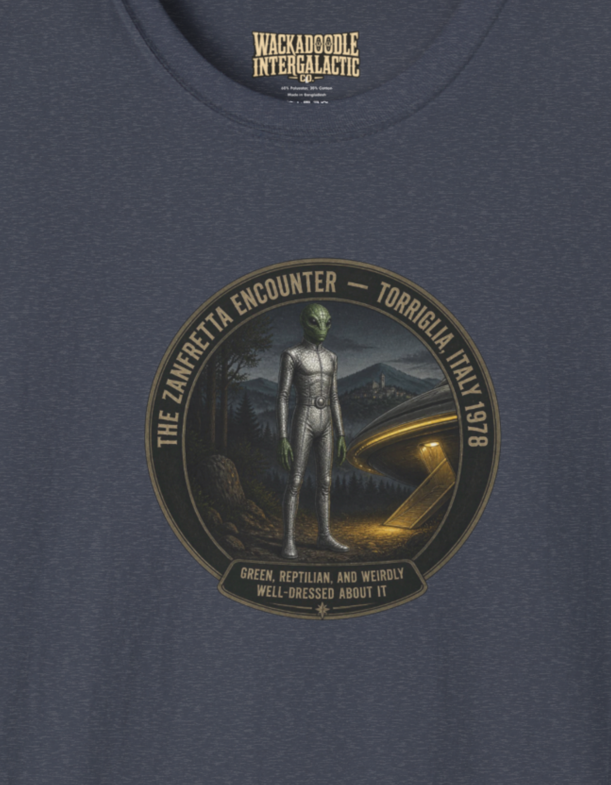 The Zanfretta Encounter Graphic T-Shirt — Retro Sci‑Fi Space Explorer Tee