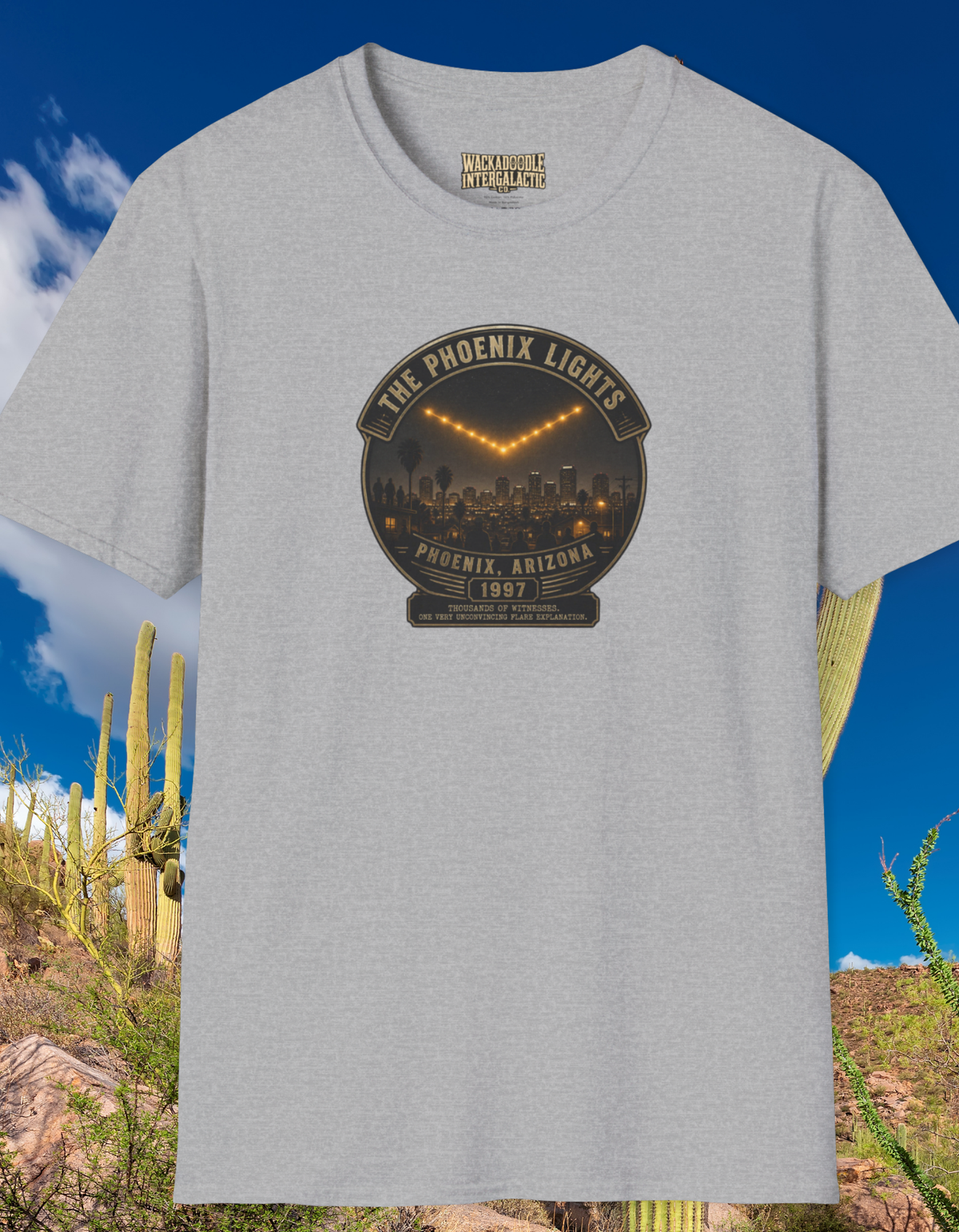 Phoenix Lights T-Shirt — Phoenix, Arizona 1997 UFO Retro Badge