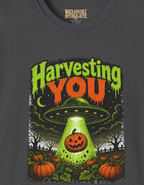 Halloween T-Shirt — "Harvesting You" Alien Pumpkin Tee