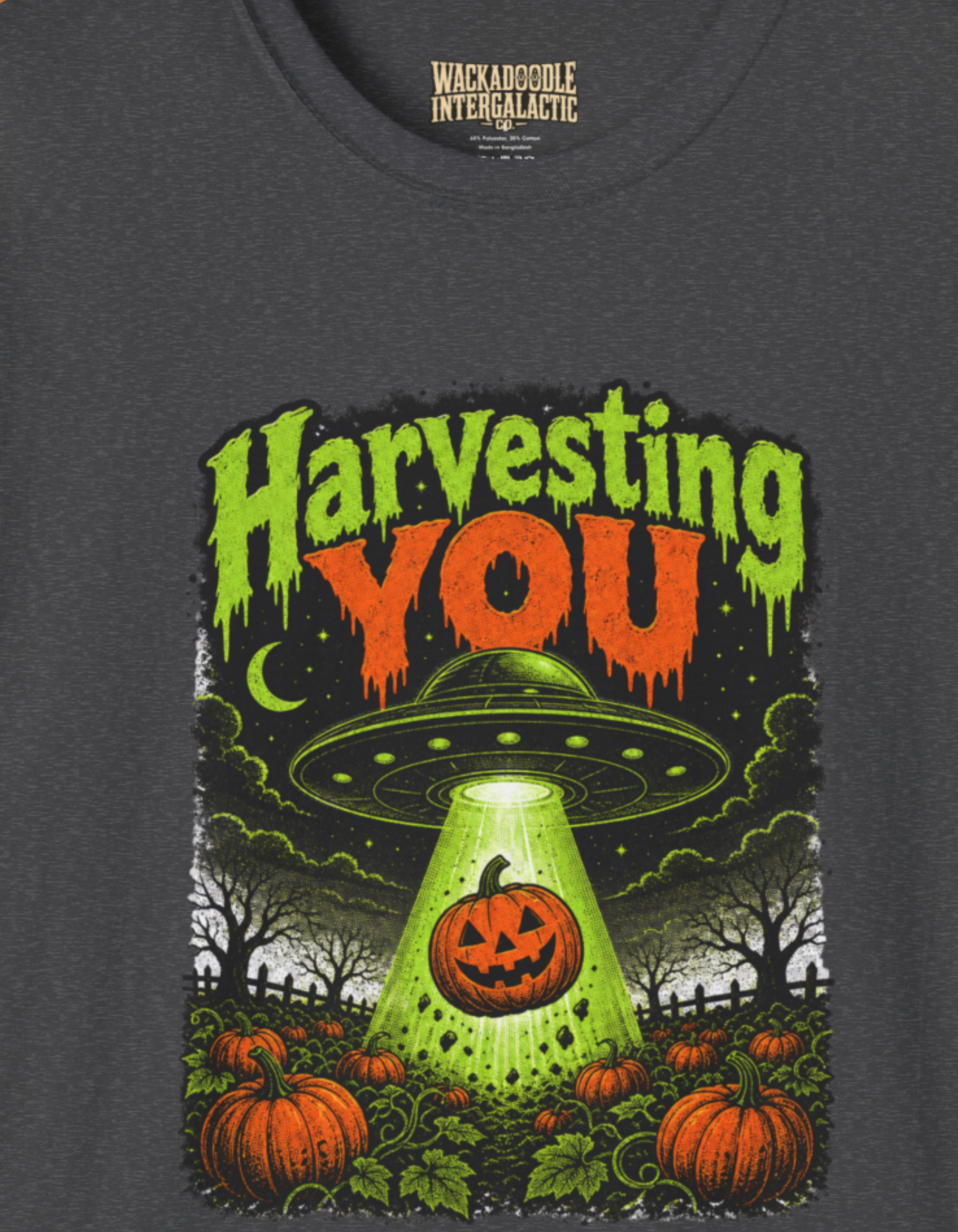 Halloween T-Shirt — "Harvesting You" Alien Pumpkin Tee