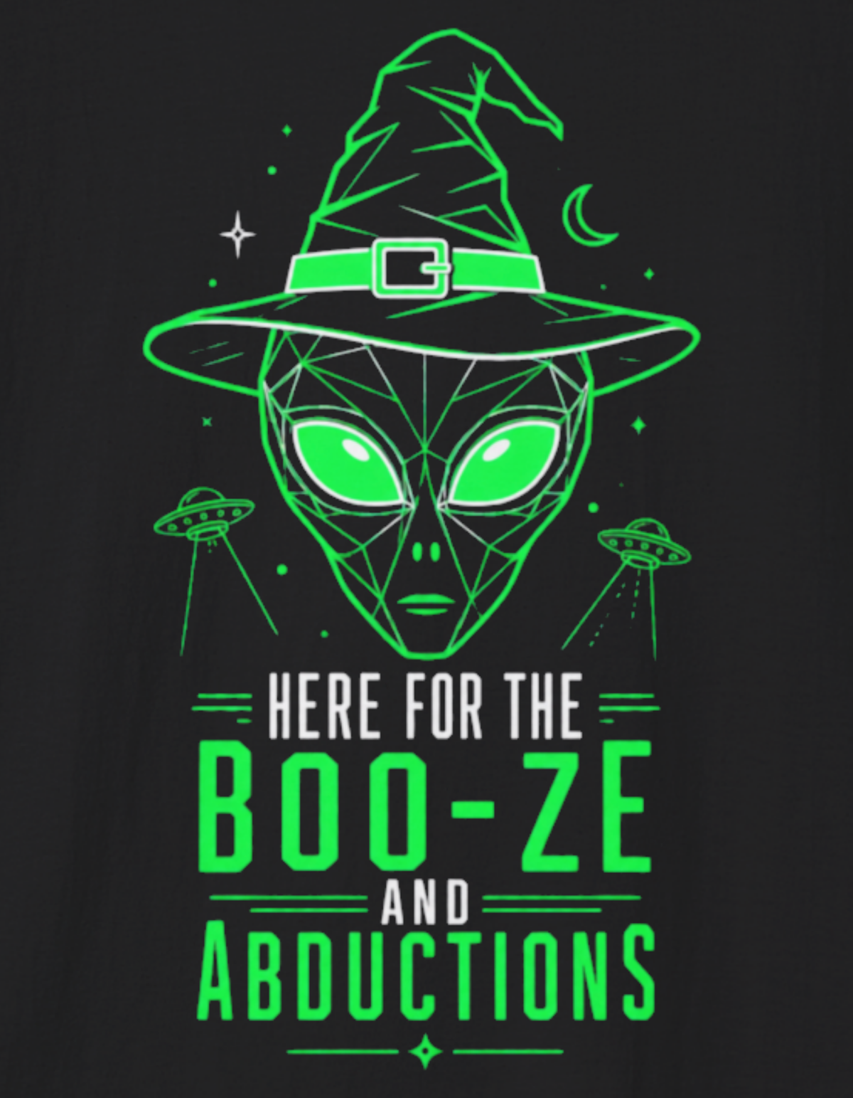 Alien Witch T-Shirt — "Boo-ze Abductions" Neon Graphic Tee