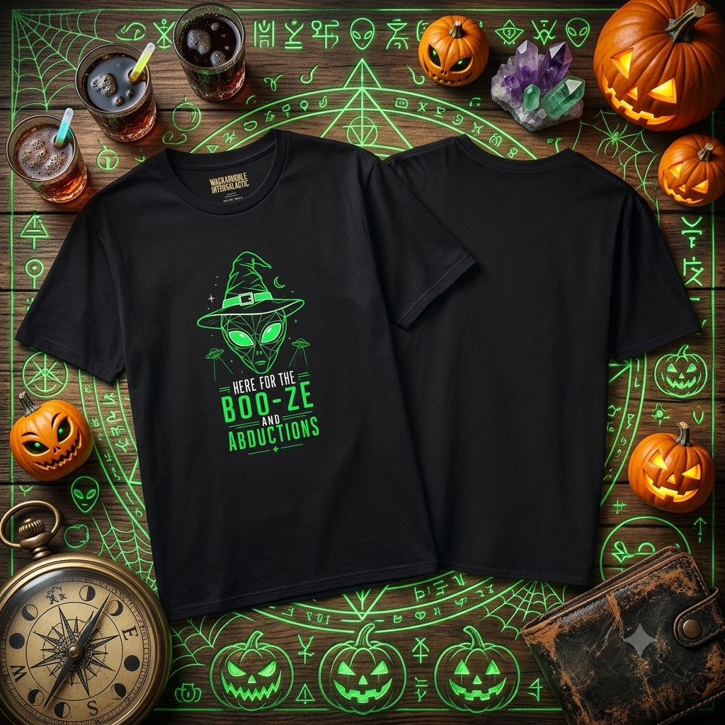 Alien Witch T-Shirt — "Boo-ze Abductions" Neon Graphic Tee