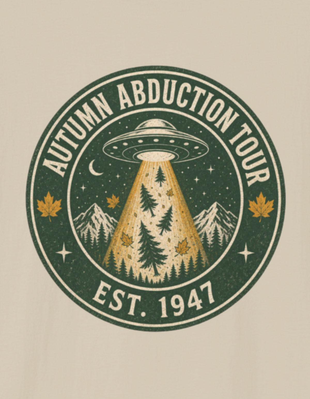 Autumn Abduction Tour T-Shirt — Vintage UFO & Forest Fall Graphic Tee