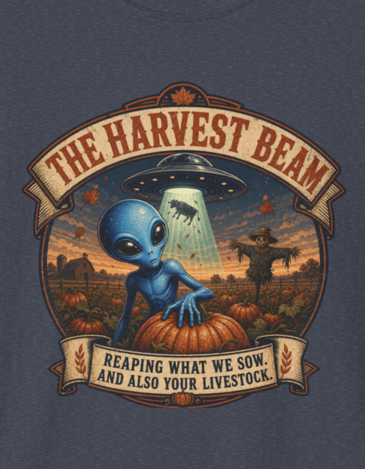 Alien Harvest T-Shirt — "The Harvest Beam" Retro UFO Graphic Tee