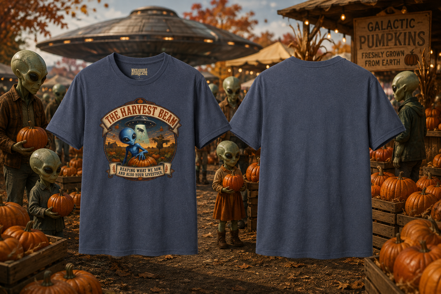 Alien Harvest T-Shirt — "The Harvest Beam" Retro UFO Graphic Tee