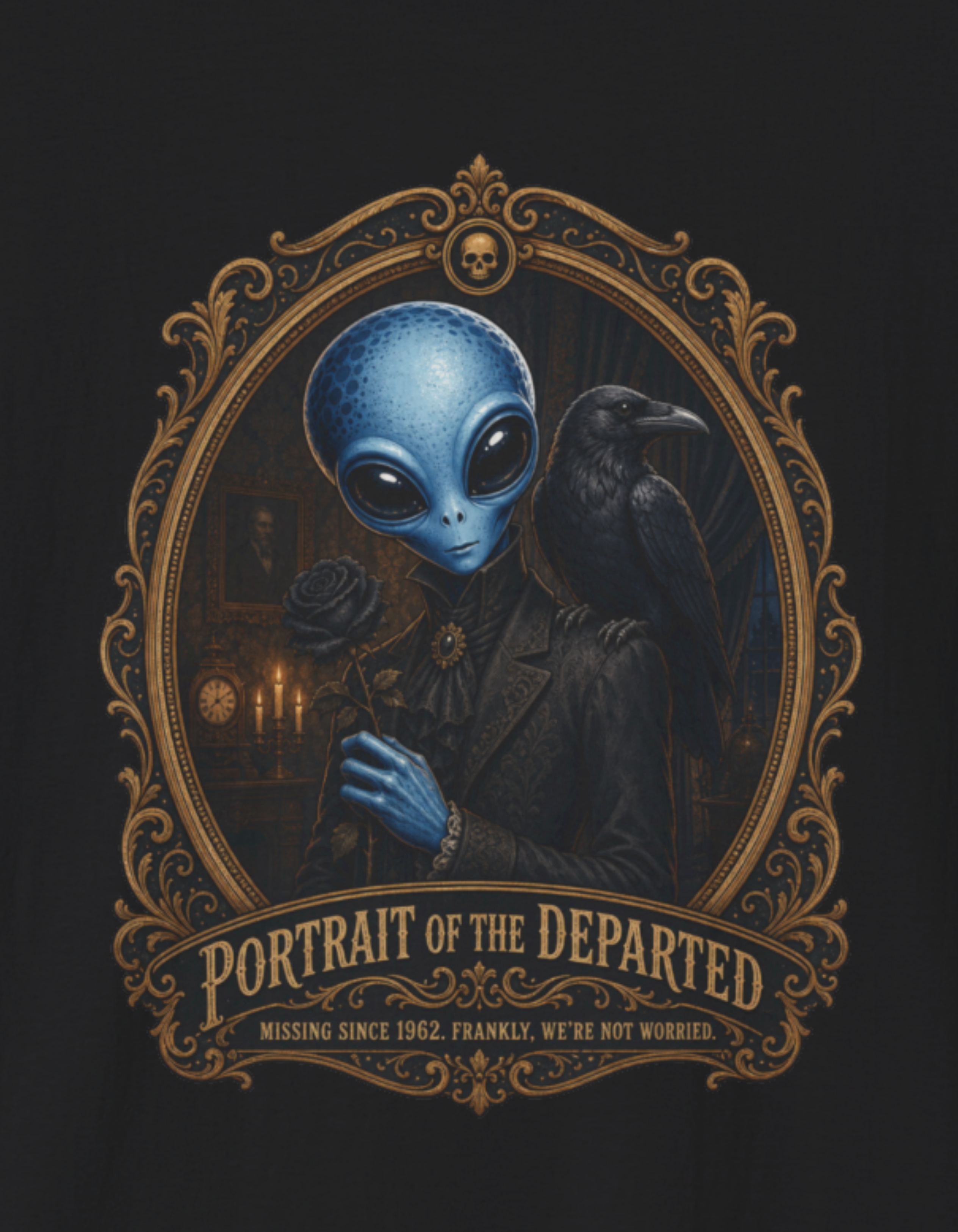 Alien Mourning Portrait T-Shirt — 'Awaiting the Departure' Gothic Alien Graphic Tee