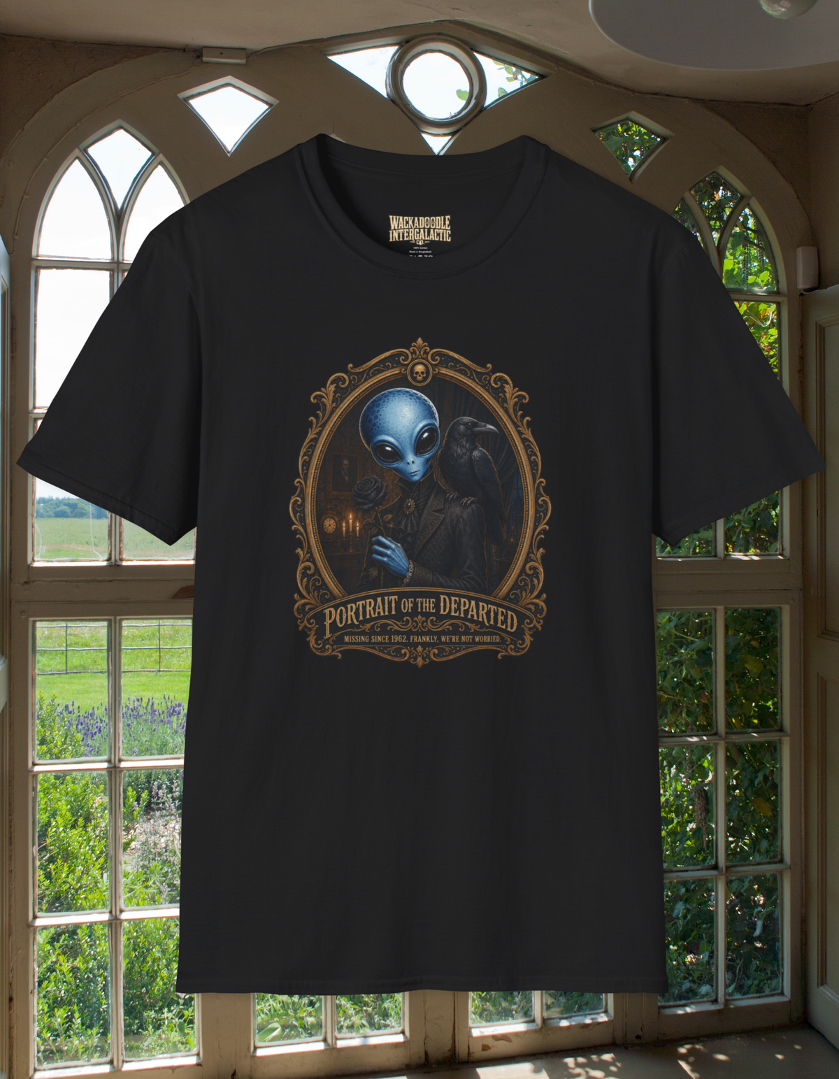 Alien Mourning Portrait T-Shirt — 'Awaiting the Departure' Gothic Alien Graphic Tee