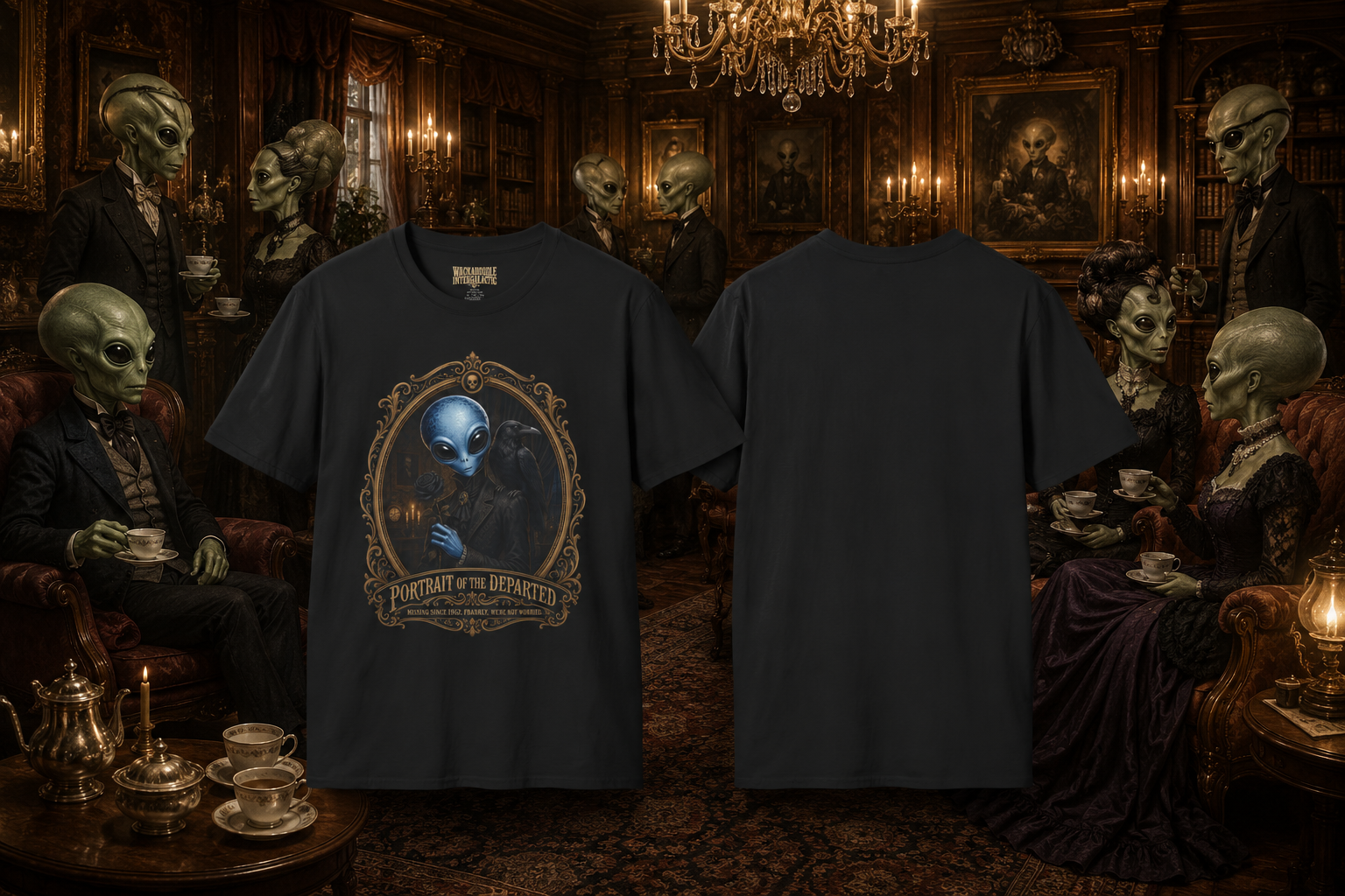 Alien Mourning Portrait T-Shirt — 'Awaiting the Departure' Gothic Alien Graphic Tee