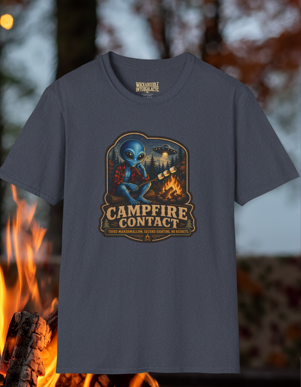 Campfire Contact T-Shirt — Alien Camping Graphic Tee